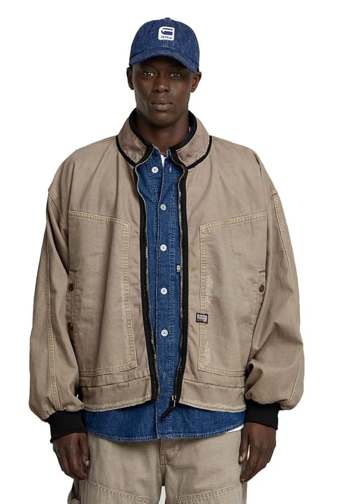 G-STAR Men's Oversized Denim Bomber Jacket, Verde (Flint
